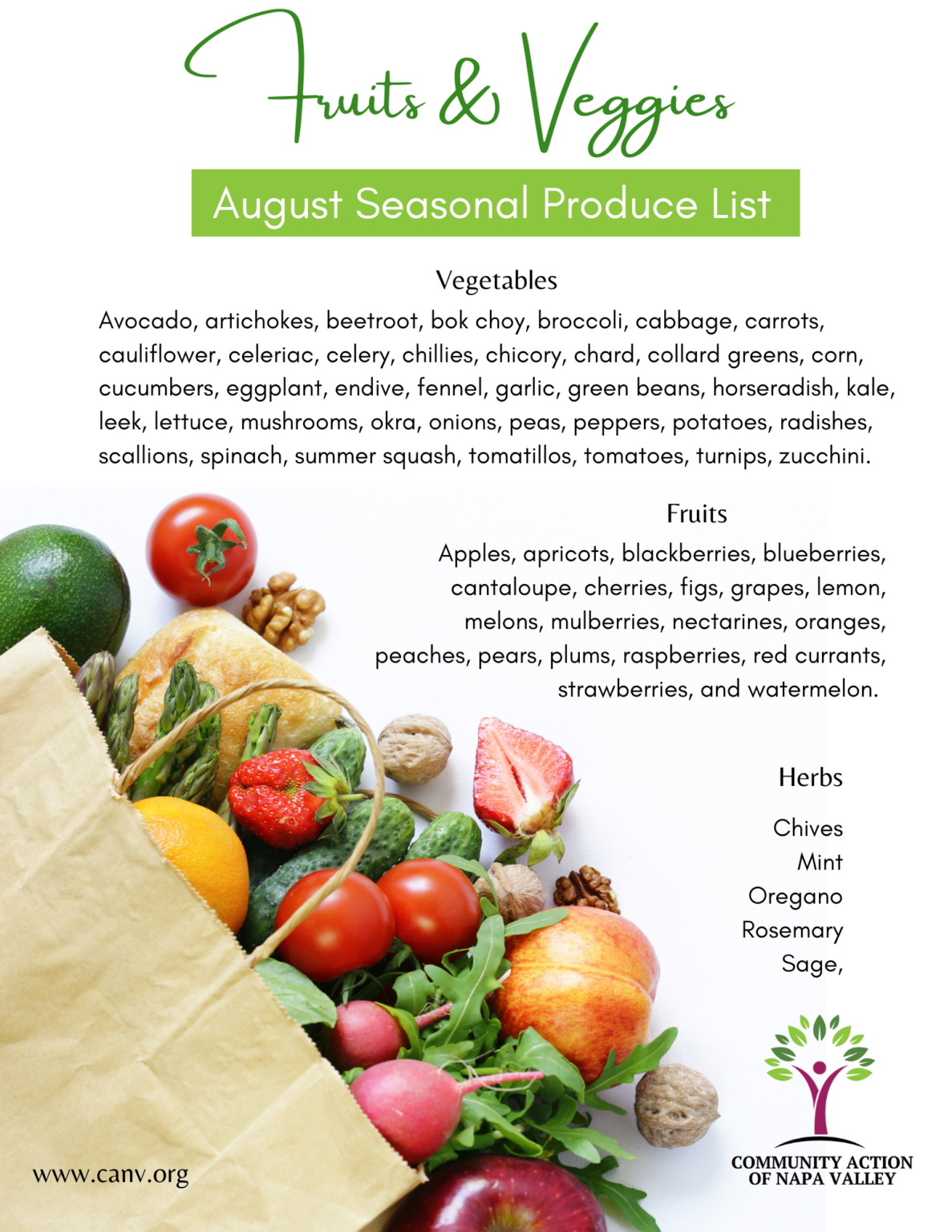 August Seasonal Produce Guide Community Action of Napa Valley